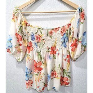 Womens' Klaxons White Floral Off Shoulder Sheer Top Size Small
